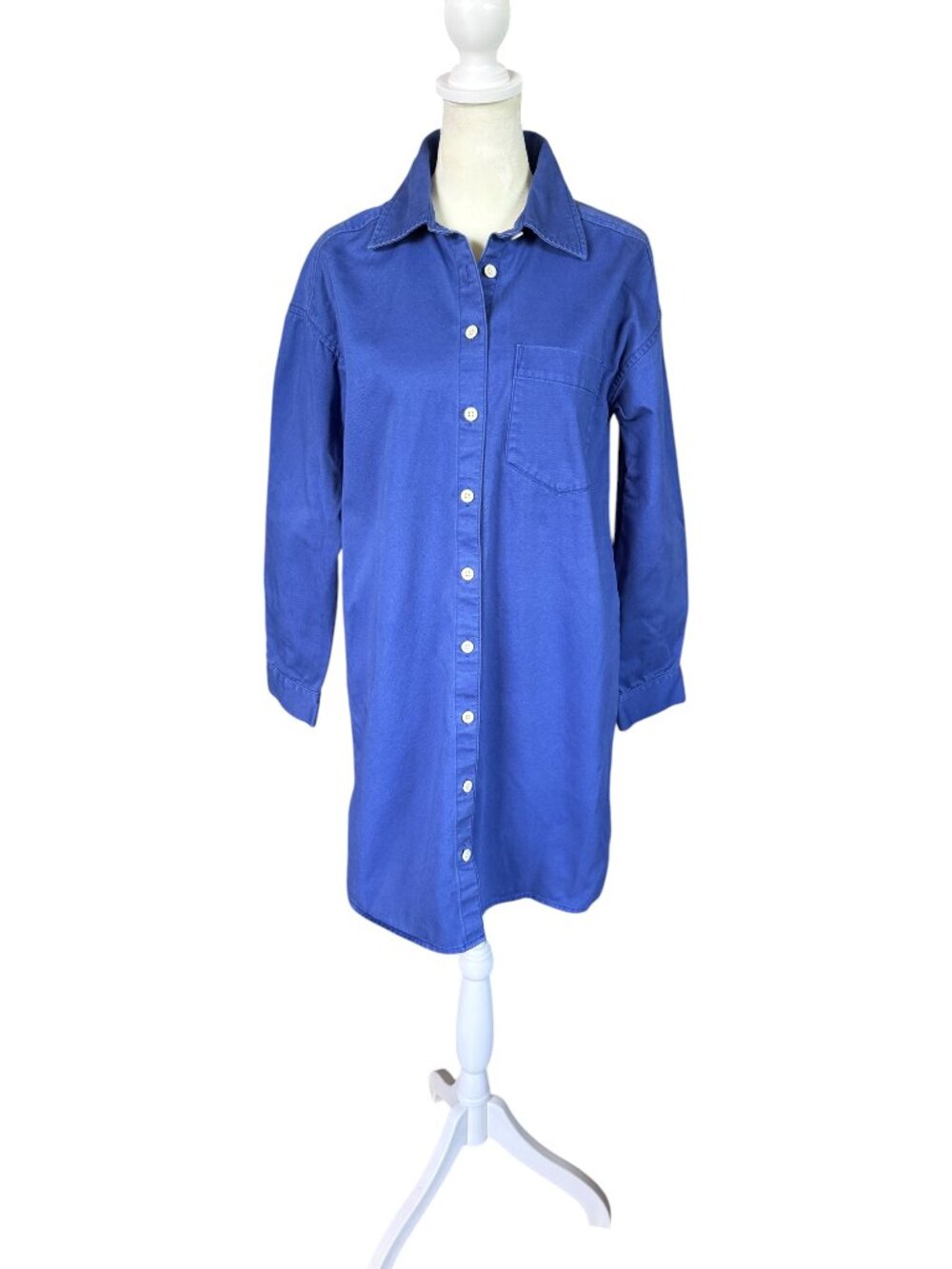 Madewell women's blue long sleeve collared button down shirt dress size XS